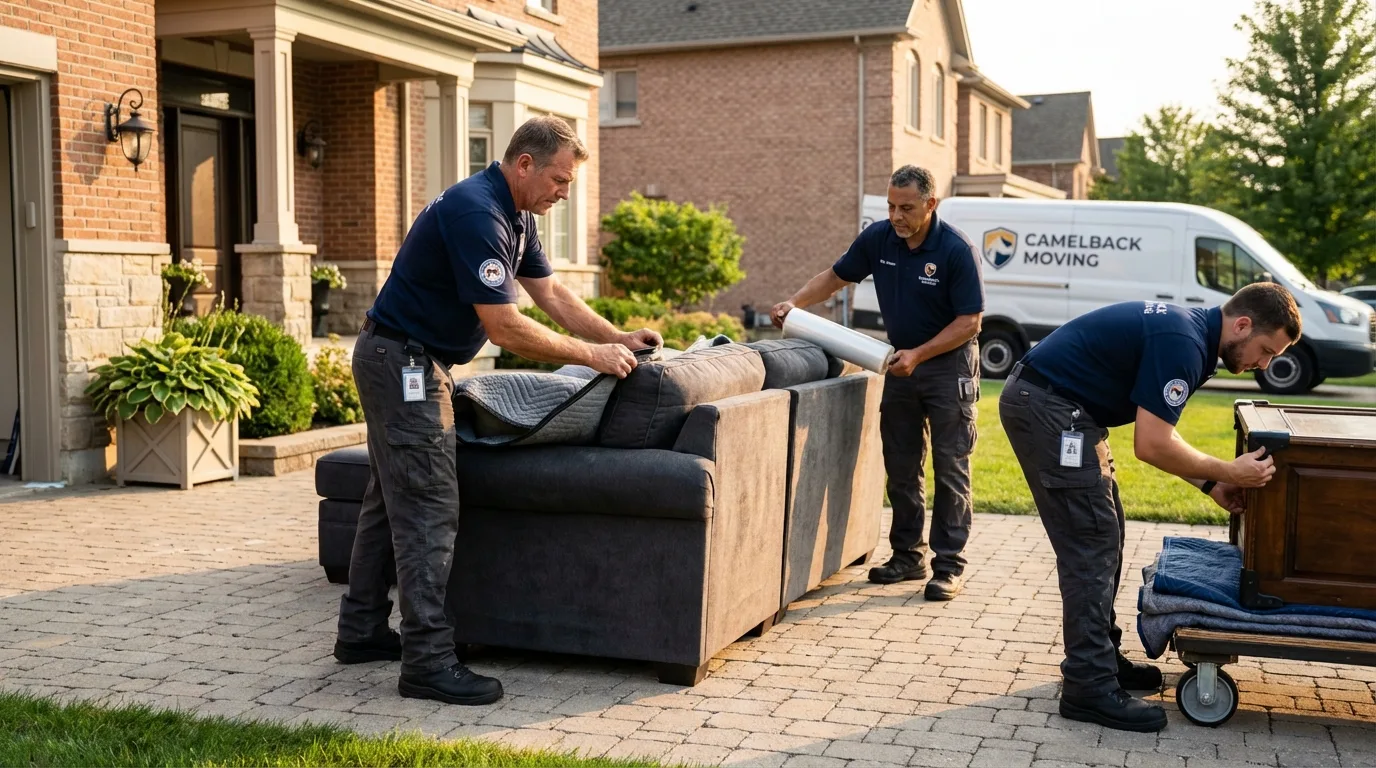 Large estate moving crew wrapping furniture in Kittery Point, ME
